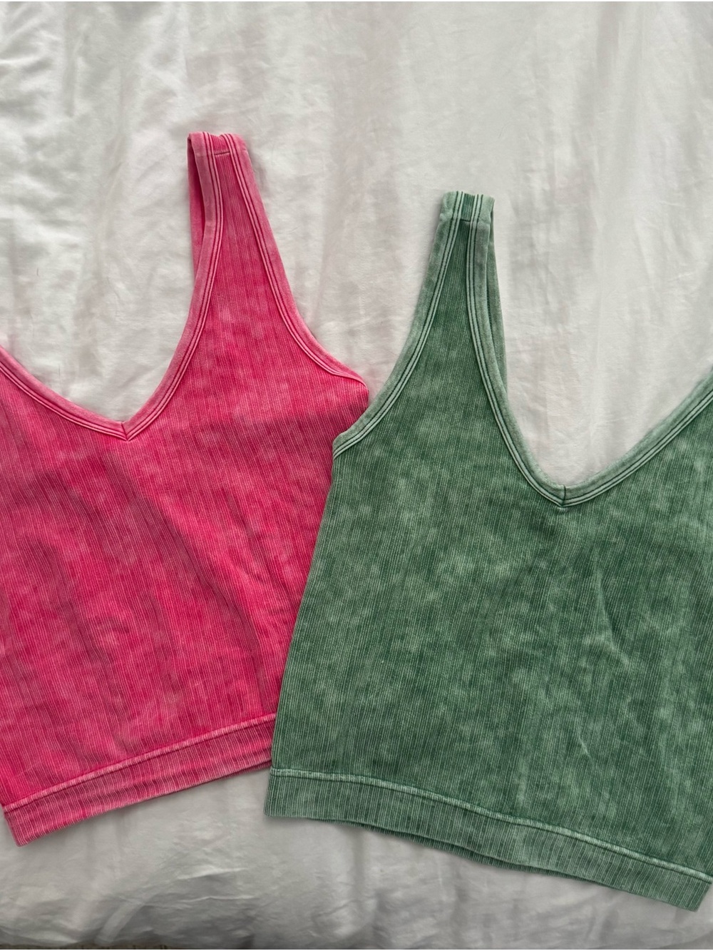 Women’s Ribbed V-Neck Tank Top - Pink & Green